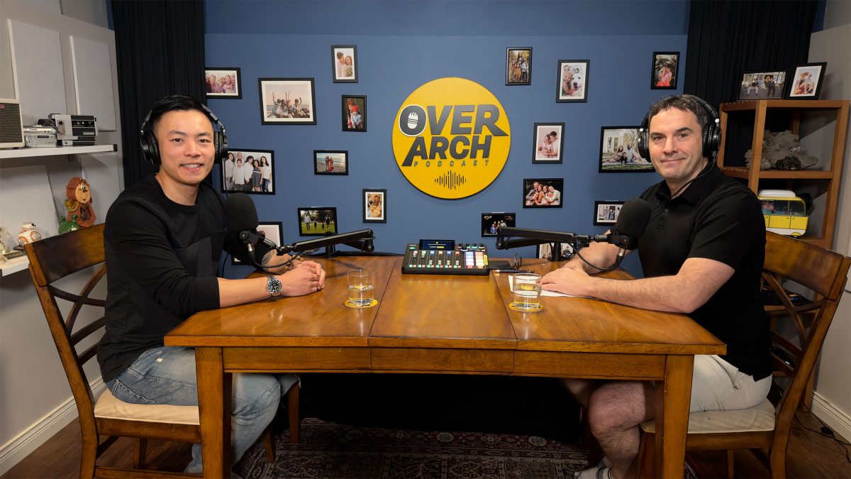 Guest Nelson Soh recording in the OverArch Podcast studio in Vancouver